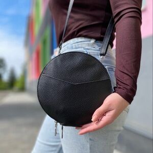 Brown Leather Circle Crossbody Bag